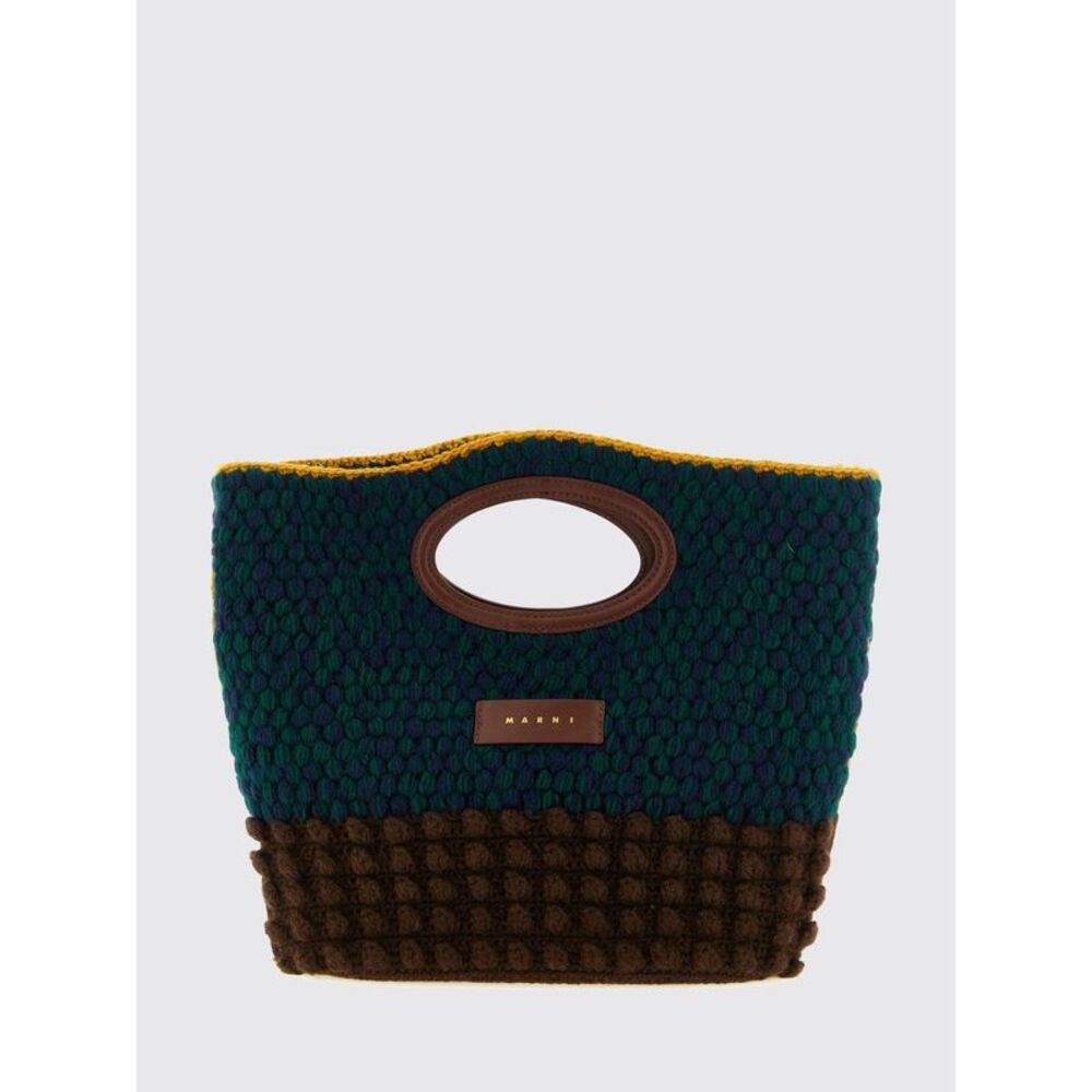 Marni Women Small Bicolor Crochet Wool Tote Bag Marni With Leather Inserts